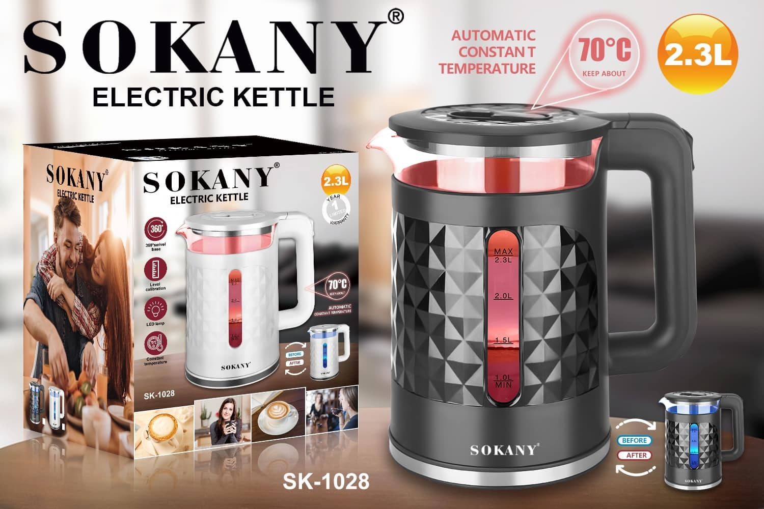 Sokany® Βραστήρας 2.3lt 2000W Μαύρος